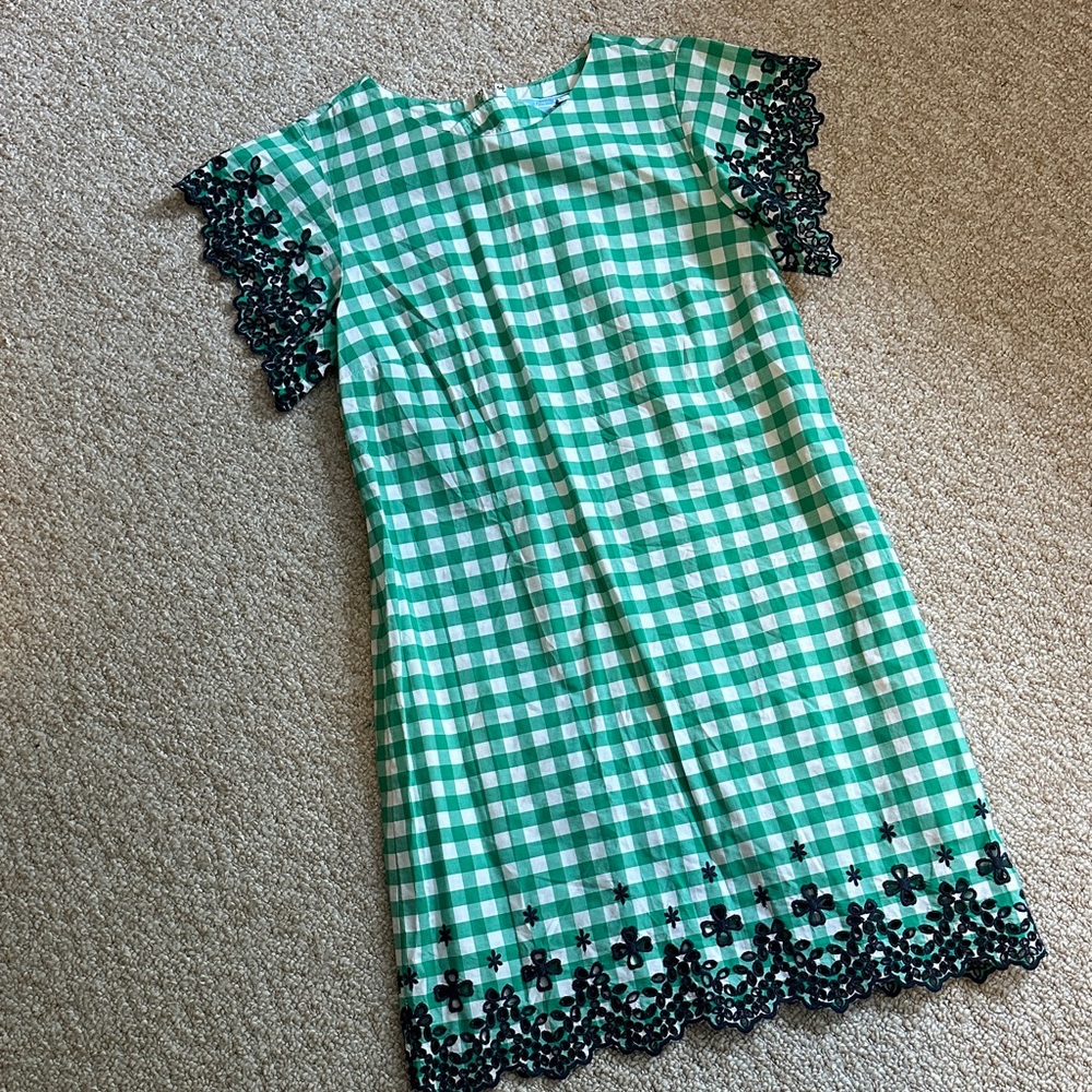 Draper James Green and White Gingham Dress with Black Lace Trim